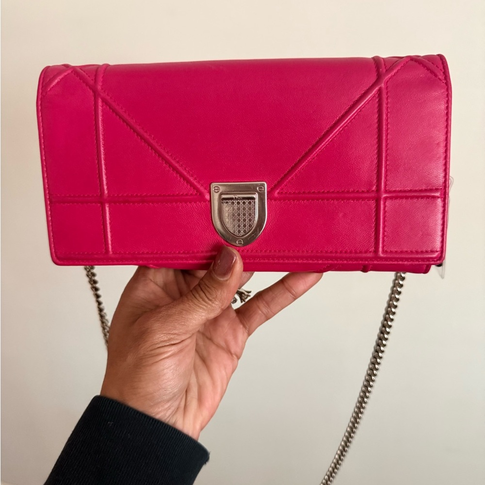 Dior Fuchsia Leather Clutch with Chain